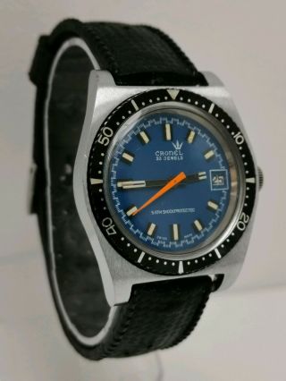 Vtg 1960s Cronel 23j Stroun Bros Divers Gents Swiss Wrist Watch Rubber Strap