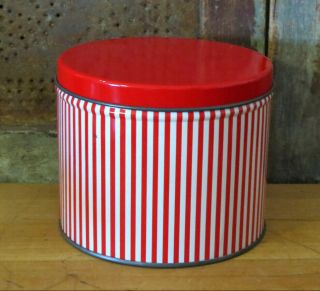 Vintage Metal Tin From Holiday Candies Cookies Red & White Stripes Swiss Colony