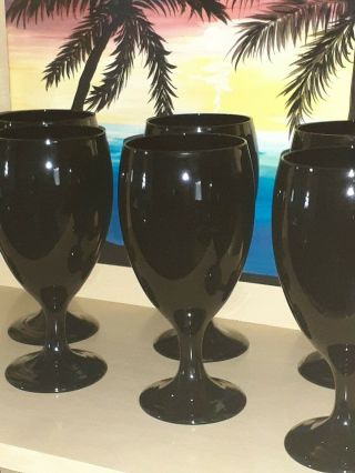 4 Black Amethyst Vintage Libbey Water Goblets Wine Glass Drinking Glasses