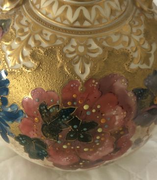 Antique Royal Crown Derby Porcelain 2 Handled Vase Lid Orientalist Flowers Gold 6