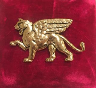 Vintage Gold Tone Winged Lion Griffin Pin Brooch,  Figural,  Flying,  Wings