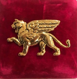 Vintage Gold Tone Winged Lion Griffin Pin Brooch,  Figural,  Flying,  Wings 2