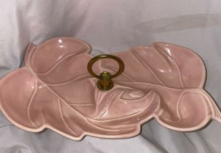 Vintage Pink Candy Dish With Brass Handle Mid Century Modern Made In Usa No.  100