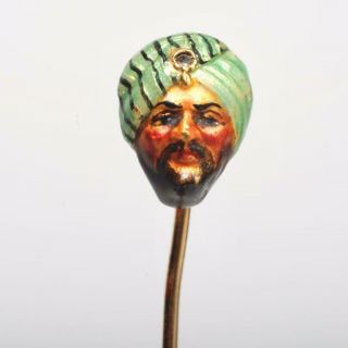 Antique Victorian 14k Gold Hat Stick Pin W/ Enamel Man 