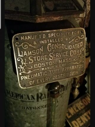 Lamson Consolidated Store Service Pneumatic Tube Boston Antique Brass Plaque 3