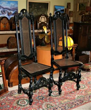 Pair 17th Century William And Mary Cane Seat Chairs,  England Ca.  1680