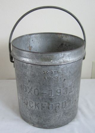 Vintage 1931 Roxo Ice Cream 10 Qt Metal Dairy Milk Can Bucket Pail Rockford Il