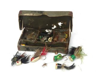 Antique Weber Fly Toter Fishing Hook And Lure Set Frog Lure Angler