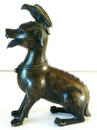 Terrific Antique Bronze Dog With Eagle On The Head
