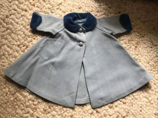 Vintage Madame Alexander Tagged Blue Doll Coat With Velvet Collar & Cuffs