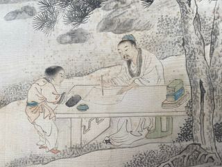 Chinese Qing Dynasty Scroll Painting On Silk Figures In A Landscape