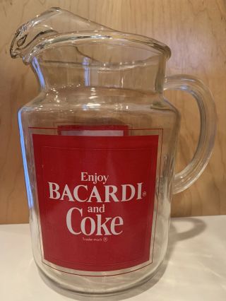 Vintage Bacardi Rum And Coca - Cola / Coke Advertising Glass Pitcher Euc
