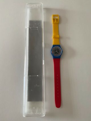Vintage Swatch Watch “racer” And Box 1985 Ls102