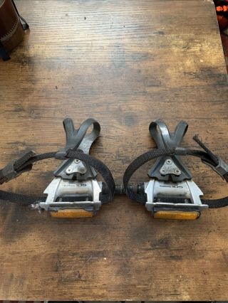 Vintage Shimano 105 Road Track Pedals - Pd - 1055 - With Cages And Straps -