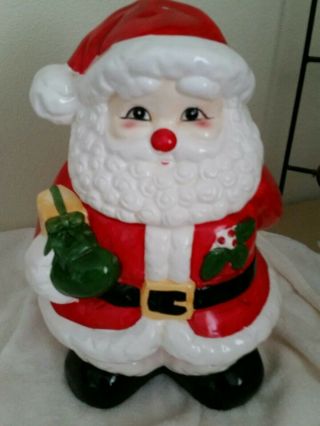 Vintage Christmas Cookie Jar Santa Claus Ceramic 2pc Candy China
