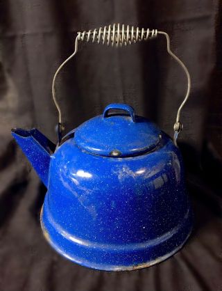 Vintage Enamelware Tea Pot/kettle - Metal Handle - Wood Stove