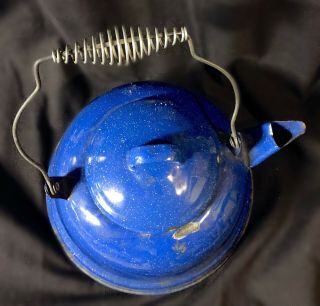 Vintage Enamelware Tea Pot/Kettle - Metal Handle - Wood Stove 2