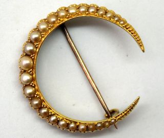 Antique Victorian 14k/18k Solid Yellow Gold And Pearl Brooch Pin