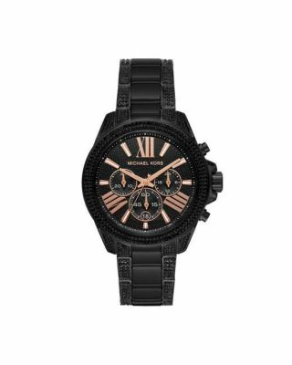 Nib Michael Kors Black Pave Stainless Steel Chrono Watch Mk6708