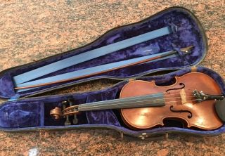 Antique Salzard Violin With Wooden Case And Bow Germany
