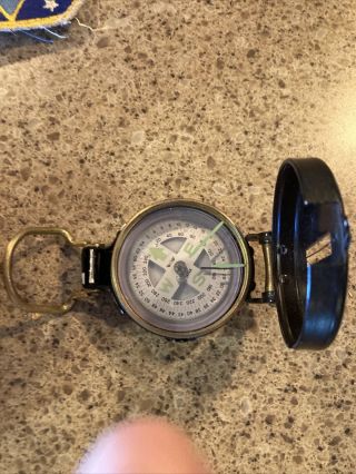 Vintage Lensatic Compass Brass Metal Case Liquid Filled Japan Ycm 2” Survival