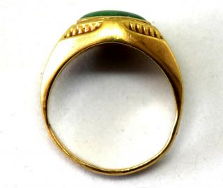 Antique Chinese 14K Solid Gold and Natural Jade Ring Size 8 3