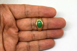 Antique Chinese 14K Solid Gold and Natural Jade Ring Size 8 4