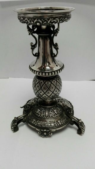 Solid Silver High Victorian Gothic Hall Marked 1867 London Candlestick 420 Grams