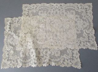 2 Vintage Creamy French ALENCON LACE Placemats MATS 16 