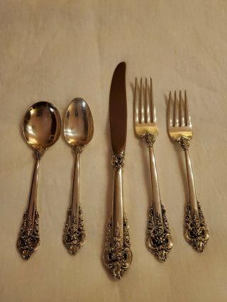Two 5 Piece Place Settings Wallace Grande Baroque Sterling Flatware Set 10 Piece