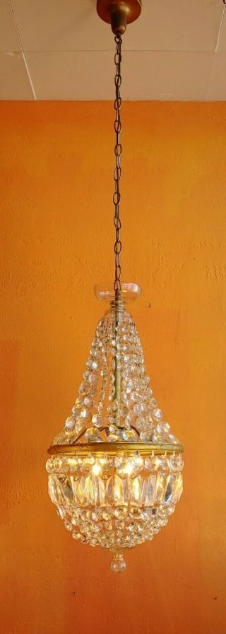 Antique French Crystal Basket Chandelier with Glass bottom & top - 3 lights 2