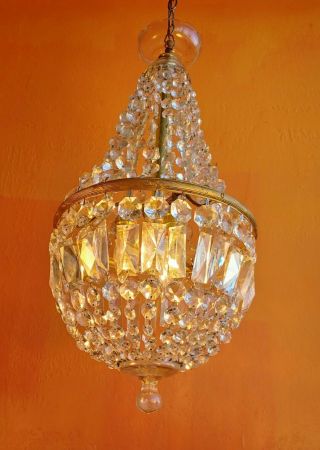 Antique French Crystal Basket Chandelier with Glass bottom & top - 3 lights 3