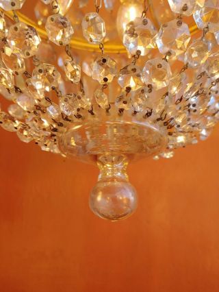 Antique French Crystal Basket Chandelier with Glass bottom & top - 3 lights 4