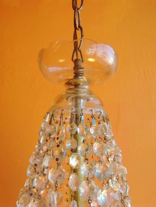 Antique French Crystal Basket Chandelier with Glass bottom & top - 3 lights 5
