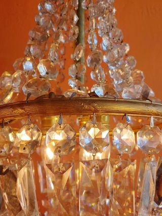 Antique French Crystal Basket Chandelier with Glass bottom & top - 3 lights 6