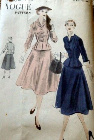 Lovely Vtg 1950s Suit Vogue Sewing Pattern 14/32 Ff