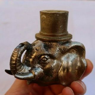 Rare Vintage 3 " Elephant Top Hat Metal Incense Burner Holder Antique 1920 