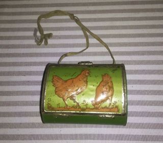 Antique Tin Toy Vasculum.  Embossed & Lithographed Hen Chicken Rooster 1890 - 1900