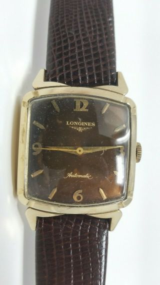 Vintage Longines 19as Black To Bronze Patina Dial Automatic Watch Keeping Time
