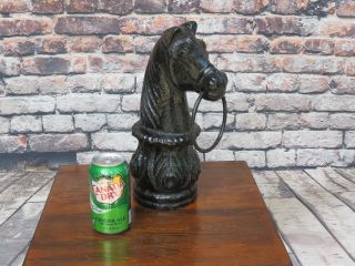 Antique American 19th C.  Carved Cast Iron Hitching Post Horse Head With Ring