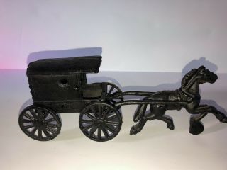 Vintage Cast Iron Amish Horse And Buggy Wagon W Children Hand Painted