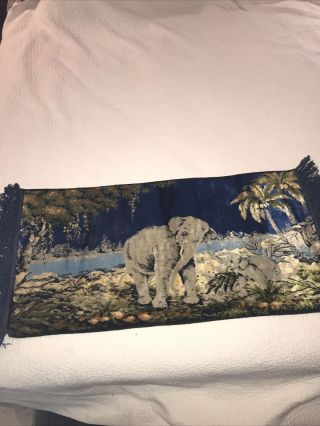 Vintage Velvet Tapestry Wall Hanging Rug Mid - Century Elephants 42x19.  5 Blue
