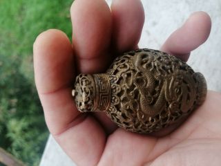 Old vintage antique Chinese bronze copper snuff bottle curved 4