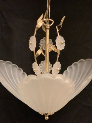 Murano Art Deco Nouveau Frosted Glass Chandelier Slip Shade Seashell Shell