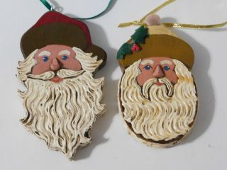 Vintage Hand Crafted Wood Folk Art Victorian Santa Claus Ornaments Usa Kissinger