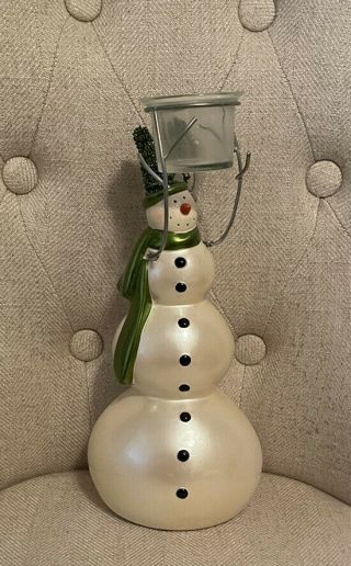 Vintage Pier One Tall Snowman Votive Candle Holder - 11.  5 " Tall