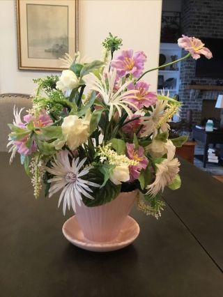 Vintage Artificial Plastic Floral Pink Terrace Usa Flower Pot Arrangement C90