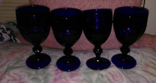 Set 4 Libbey Cobalt Blue Duratuff Gibraltar Iced Tea Water Glass Goblet Vintage