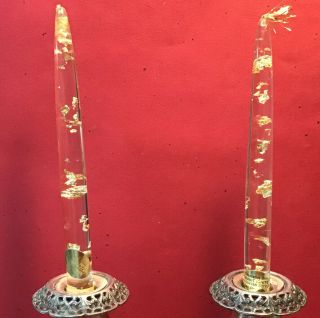 Vintage 6” Decorative Lucite Taper Candles With Gregorian Copper Flecks