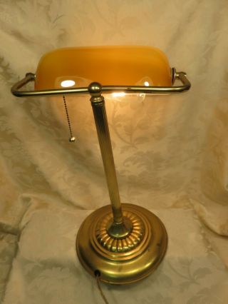 Vintage Bankers Lawyers Student Desk Lamp W/ Amber Glass Shade